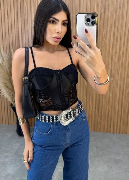 Cropped Brunet Renda - Preto
