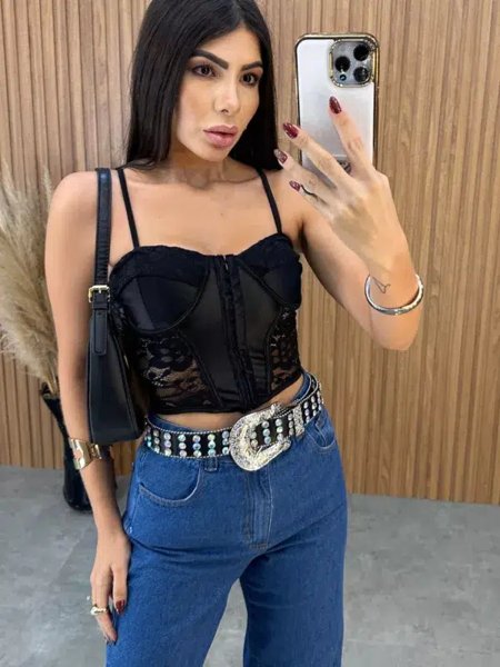Cropped Brunet Renda - Preto